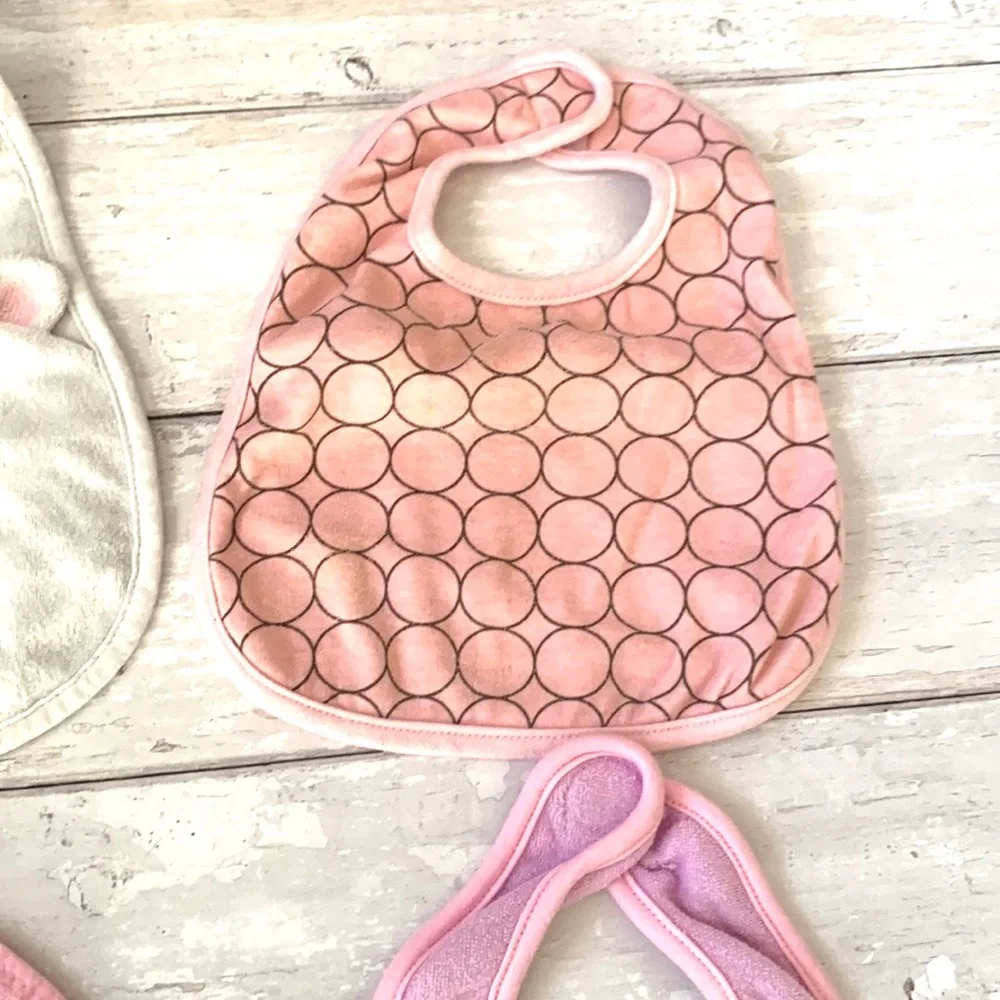Baby Girl OS Drool Bibs Bundle Set of 4 Assorted Brands Pink White & Animals